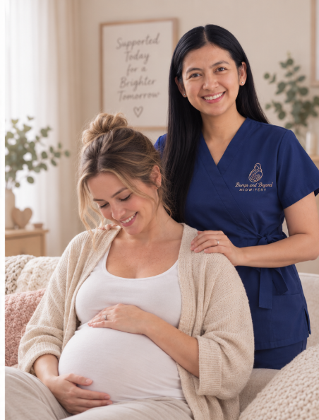 Pregnant woman receiving calm, personalised support from the Bumps and Beyond midwife